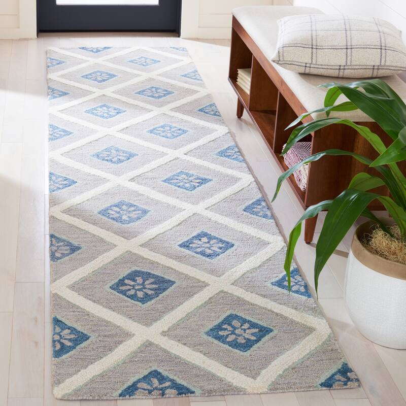 SAFAVIEH Handmade Metro Theona Diamond Trellis Wool Rug - 2'3" x 9' Runner - Blue/Ivory