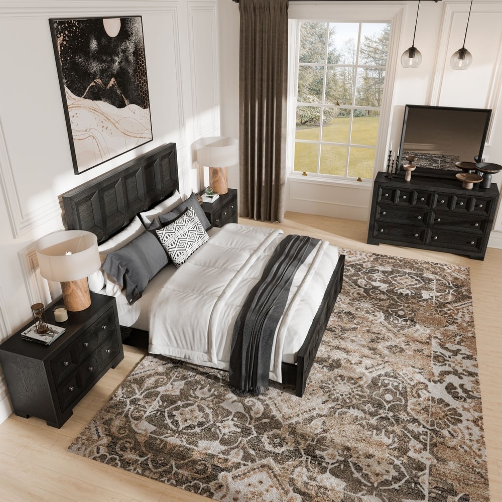 Furniture of America Durem Modern Classic 5-Piece Solid Wood Panel Bedroom Set with 2-Drawer Oversized Nightstand