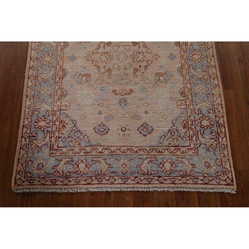 Hand Knotted Oriental 100% Wool Carpet Transitional Geometric Peach Oushak Area Rug - 3' 10'' X 2' 9''