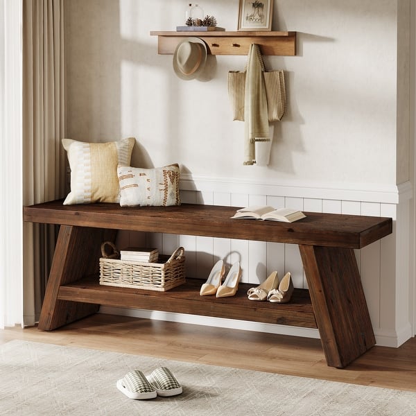 Solid Wood Entryway Bench- Dark Drown