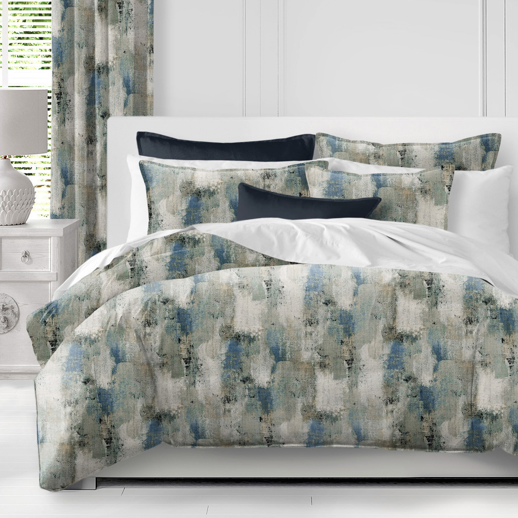 Thiago Linen Dark Denim Blue Coverlet and Pillow Sham s Set On
