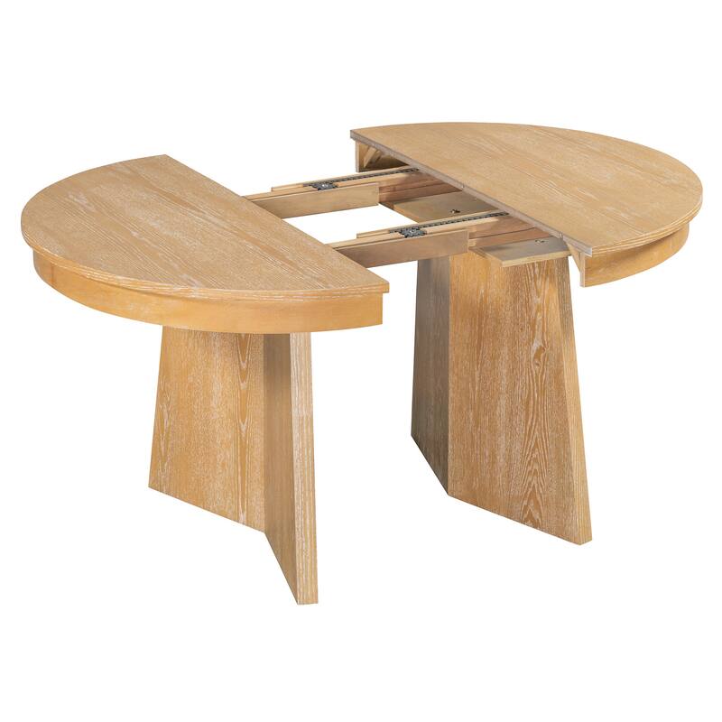 5-Piece Round Dining Table Set for 4, Retro Extendable dining table set with 4 Upholstered Chairs