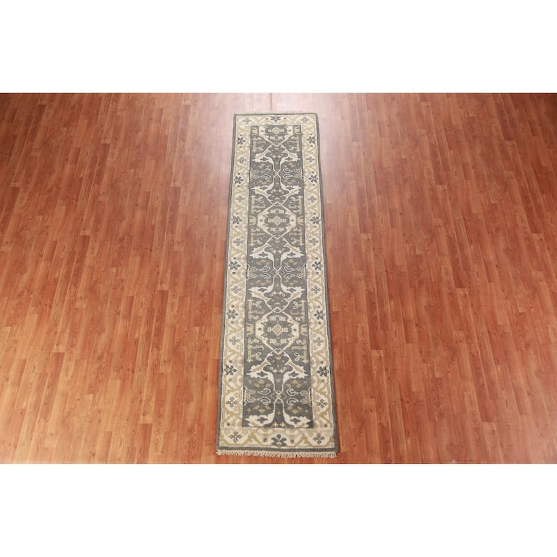 Gray Oushak Oriental Runner Rug Hand-Knotted Wool Carpet - 2'7" x 10'0"