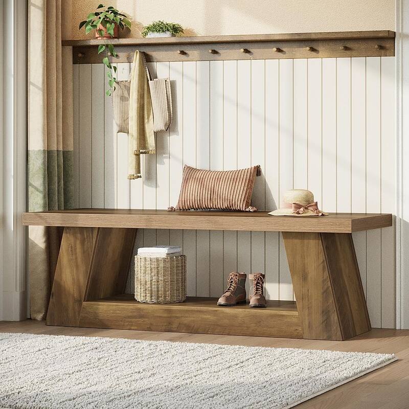 Entryway Bench with Storage End of Bed Bench for Bedroom - Brown