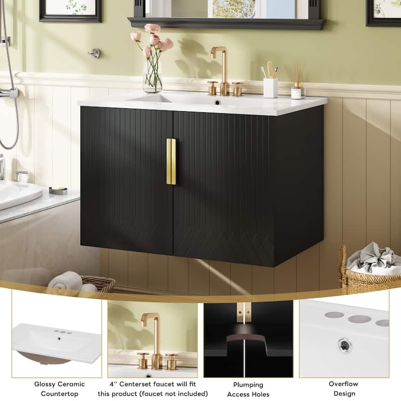 30" Classic Vintage Vanity Set – Ceramic 3-Hole Sink with 2 Soft-Close Cabinet Doors‌