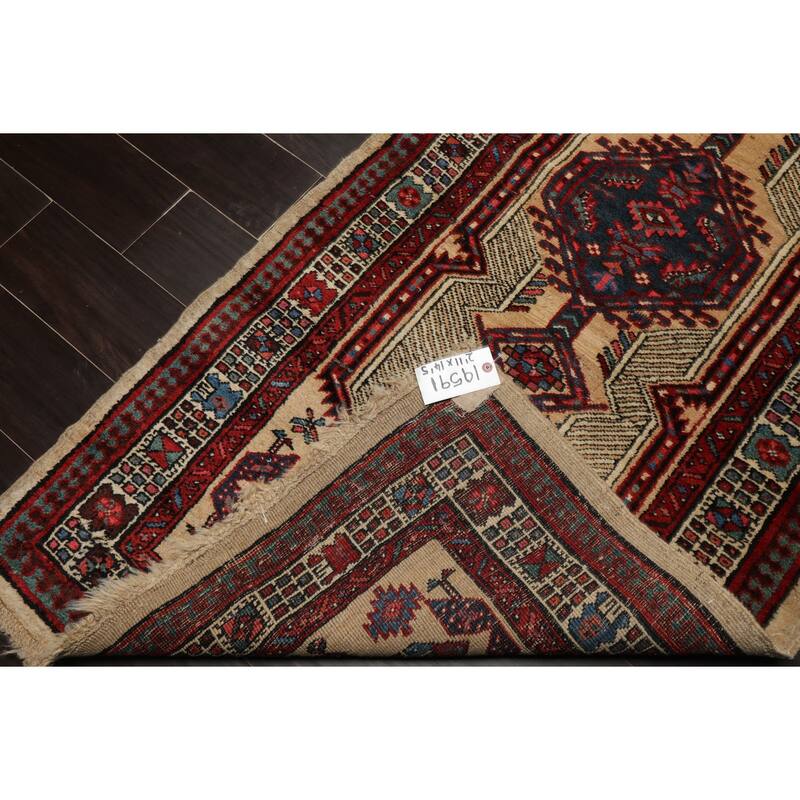 Antique Herati Traditional Geometric 2'11''x14'5'' Hand Knotted Wool Beige low pile Rug - 2' 11'' x 14' 5''