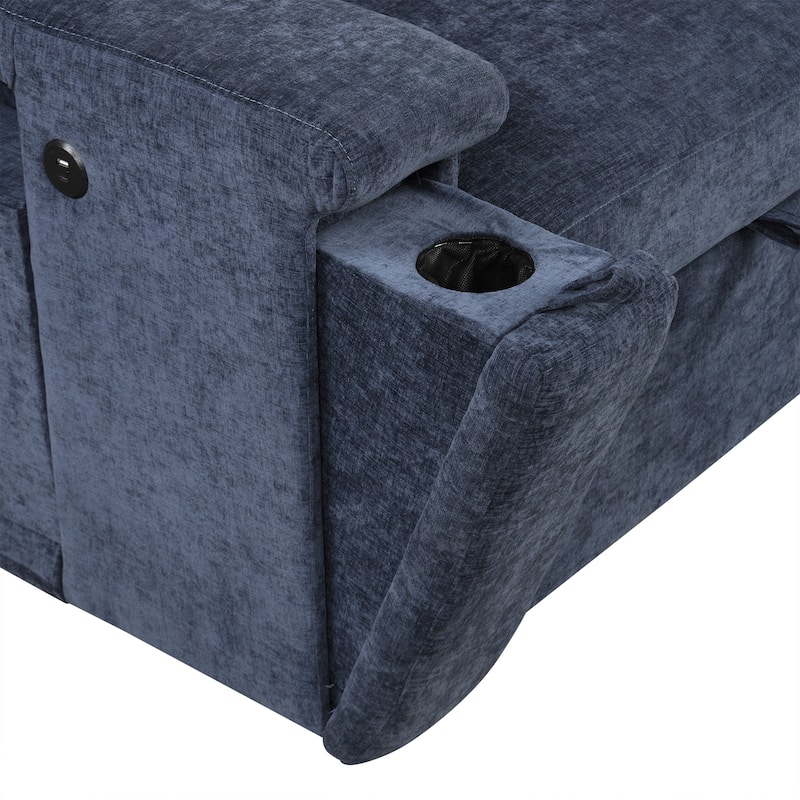 Blue 90.6'' L-Shaped Modular 6 Seater Sectional Sofa with Storage, USB Ports & Cup Holders, for Living Room or Office