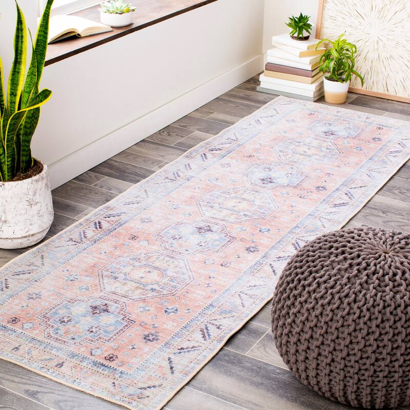 Norah Printed Vintage Medallion Hallway Runner - 2'7" x 10' - Blush/Blue