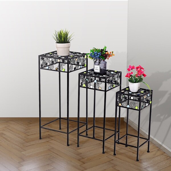 3 H Metal Small Plant Stand Indoor Floor Flower Pot Holder Rack Round Iron Potted Plant Stands Black Garden Outdoors Stands
