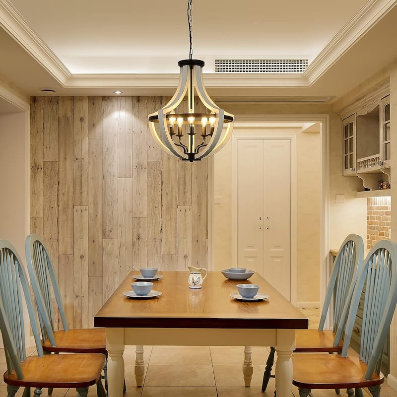 Rustic 4-Light Farmhouse Flush Mount Ceiling Lamp, Solid Wood and Metal Ceiling Fixture for Hallway or Living Room
