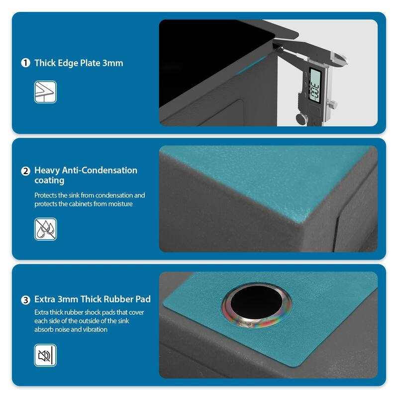 Undermount Kitchen Sink 16 Gauge Single Bowl with Drain Assembly - Gunmetal Black