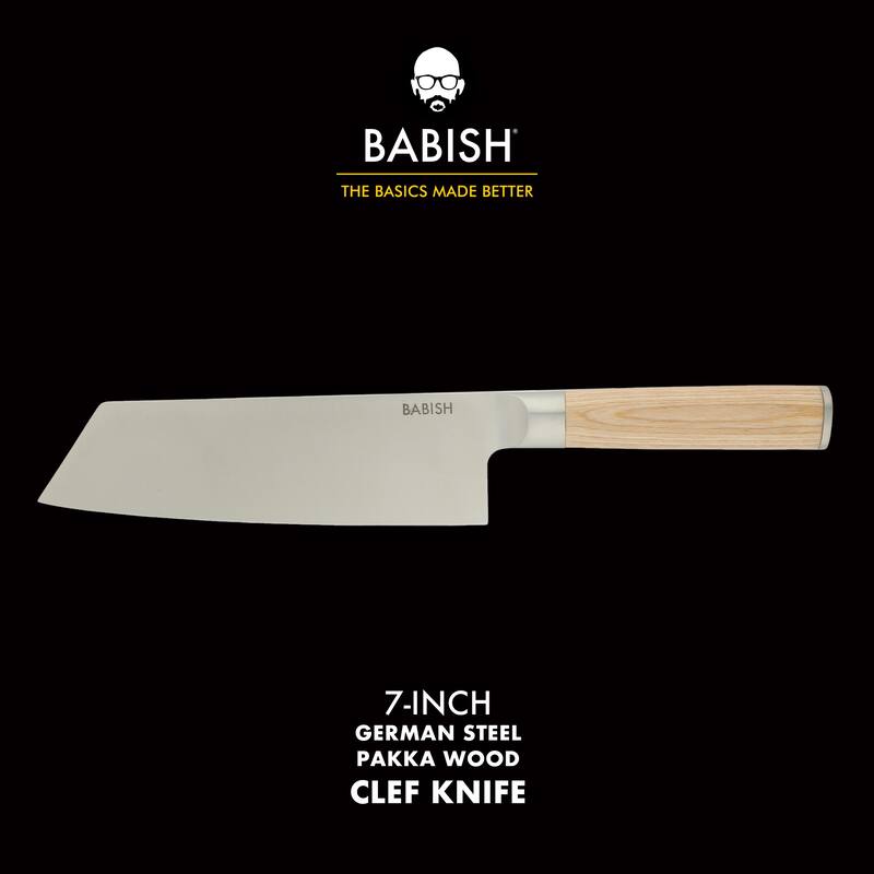 Babish High Carbon 1.4116 German Steel Full Tang 7.5-Inch Clef Knife Chef & Cleaver Hybrid for Chopping, Slicing & Prep