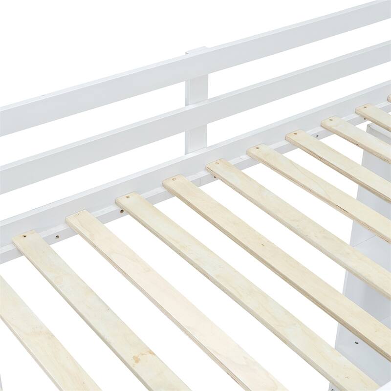 Full Size Loft Bed with large shelves, writing desk and LED Light