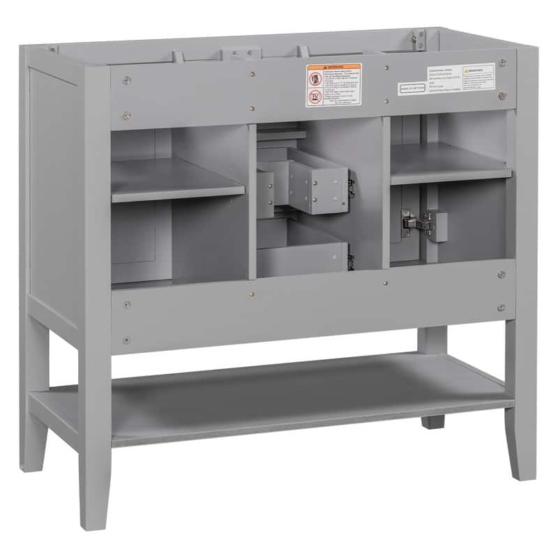 36" Bathroom Vanity with/without Sink, Bathroom Vanity Cabinet with 2 Cabinets and Drawers, Open Shelf, Solid Wood Frame