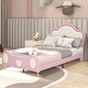 preview thumbnail 3 of 8, Twin Size PU Upholstered Princess Bed with Crown Headboard and Storage Pocket