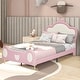 preview thumbnail 3 of 9, Twin Size Princess Bed w/ Crown Headboard, PU Upholstered Platform Bed , Twin Bed Frame w/ Bed-End Storage Pocket for Kids Girl