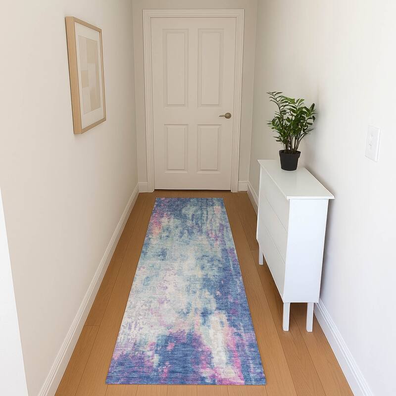 Premium Washable Super Soft Abstract Modern Mayfield Rug - Blue - 2'3" x 7'6"