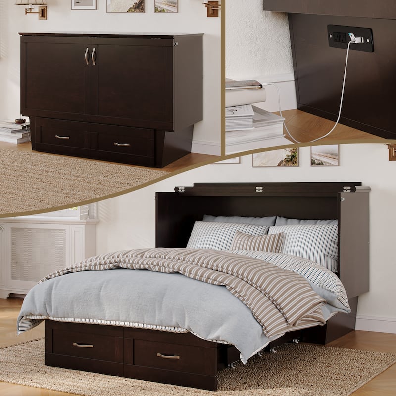 Monroe Full Murphy Bed Chest with 6" Memory Foam Mattress