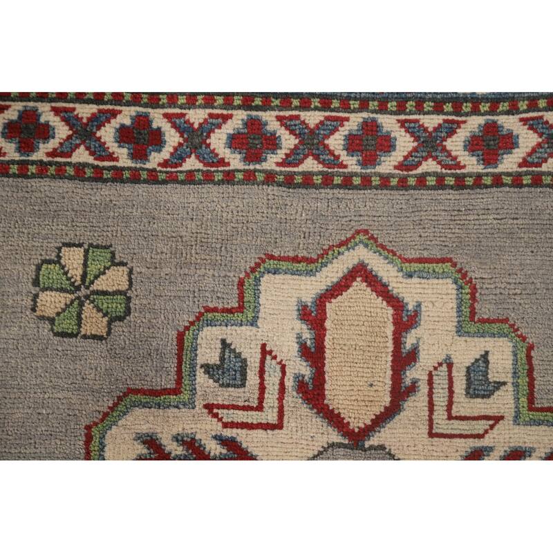 Gray Geometric Kazak Oriental Area Rug Handmade Wool Carpet - 9'11"x 13'3"