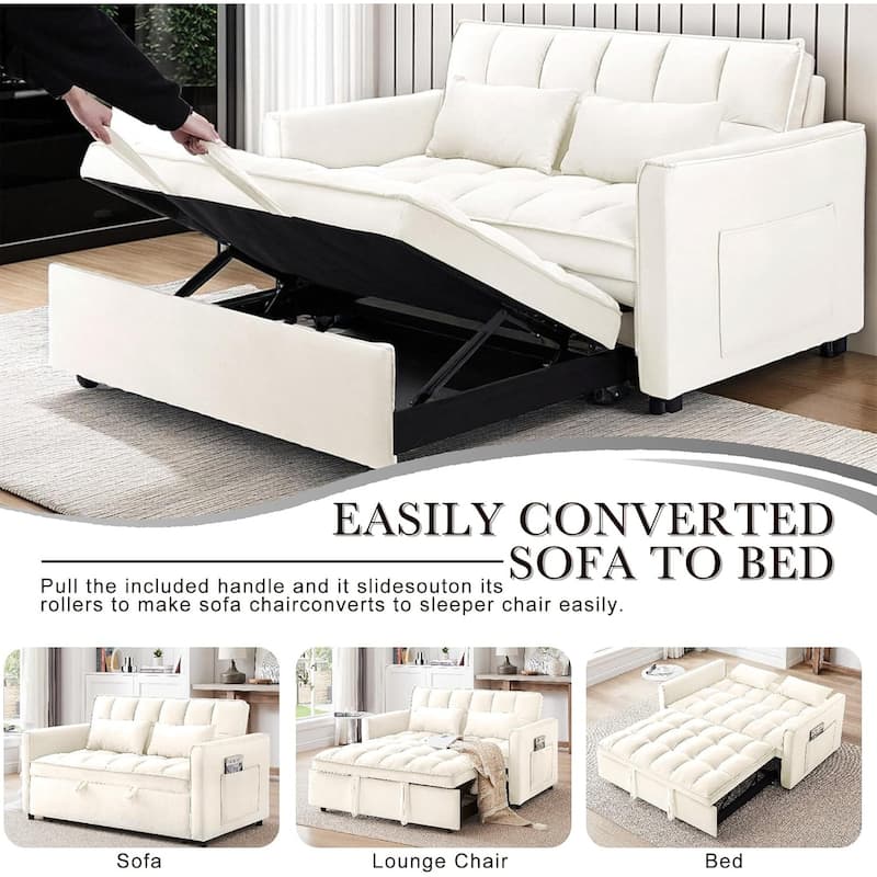 3 in 1 Convertible Sleeper Sofa Bed, Futon Couches for Living Room with Side Pocket, Adjustable Backrest