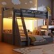 preview thumbnail 2 of 26, Twin Over Full Bunk Bed with Storage Shelves & Charging Station, Wood Bunk Bed Frame with Ladder and Built-in Drawer, Led Lights