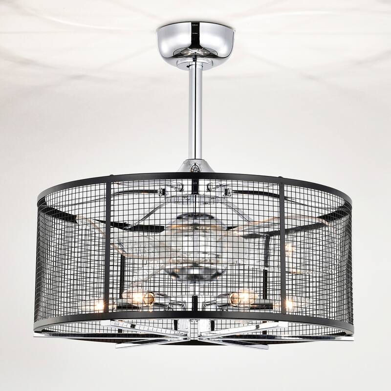 23-inch Silver and Matte Black 6 Lights 3 Blades Lighted Ceiling Fan with Remote