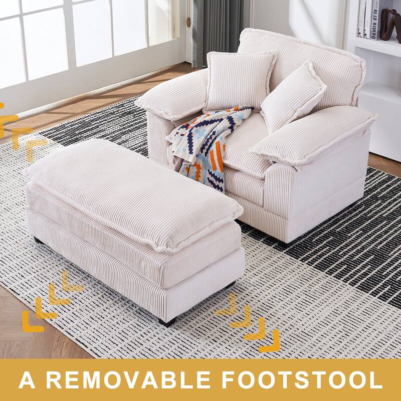 46.8Inch Corduroy single sofa With 2 toss pillows and a ottoman ,Comfy Sofa- Deep Seat Couch for Living Room