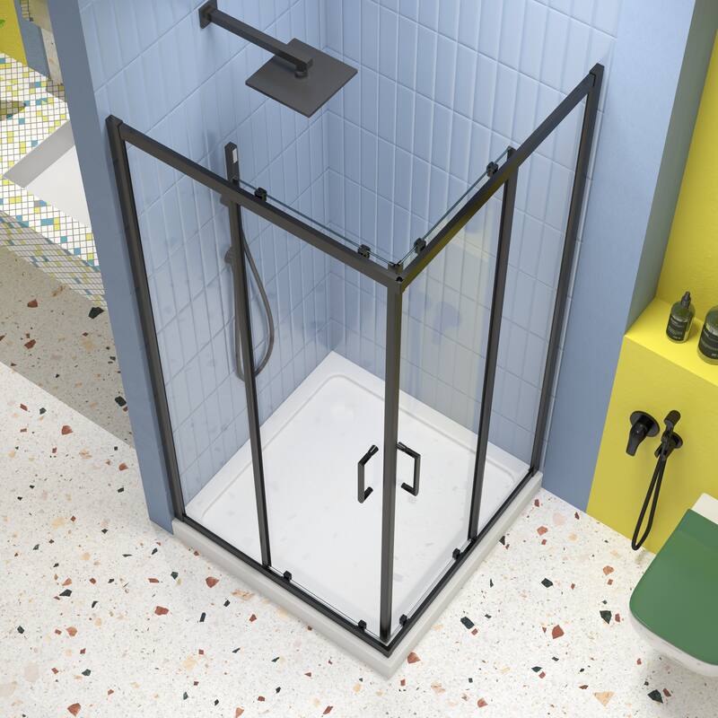 Sliding shower door, with 1/4" tempered glass - Black