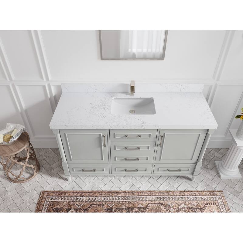 Willow Collections 60 in. W x 22 in. D Aberdeen Single Bowl Sink Bathroom Vanity with Countertop -  2" Pearl Gray - Coventry Gray