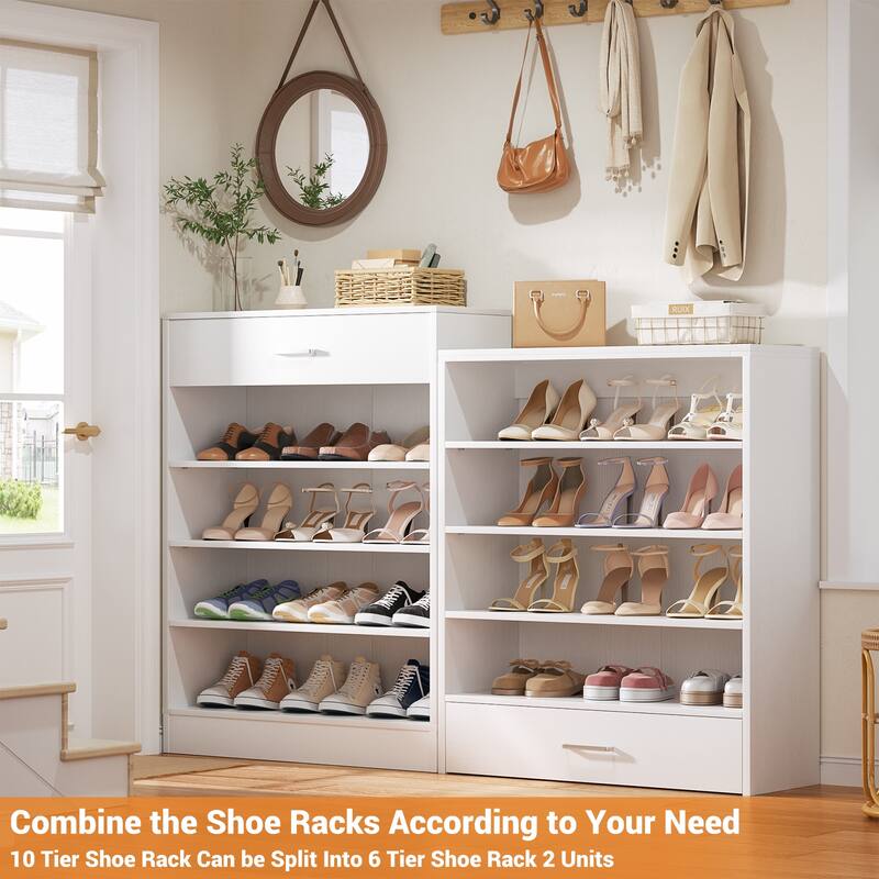 9-Tier Shoe Cabinet with 2 Drawers, Freestanding Closet Organizer with Adjustable Storage Shelves