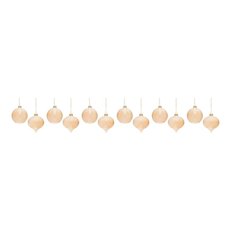 Club 12 Gold Etched Snowflake Glass Christmas Ball Onion Ornaments 4"