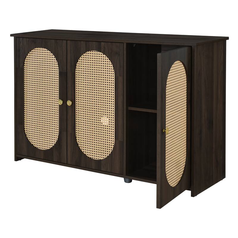 Sideboard with 3 Artificial Rattan Doors and Metal Handles