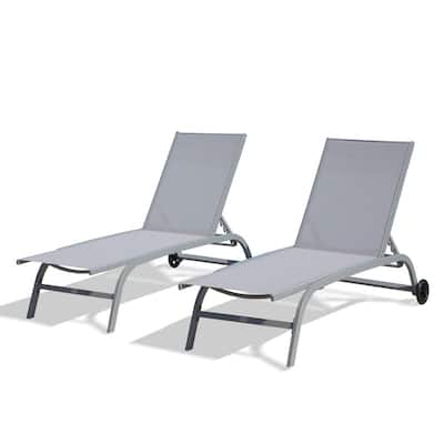 Outdoor Chaise Lounge Set (2 Piece),5 Position Adjustable Pool Chairs with Wheels for Patio, Backyard