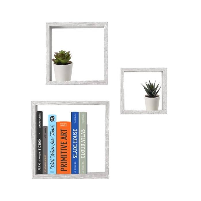 3 Piece MDF Floating Wall Cubes, Grey