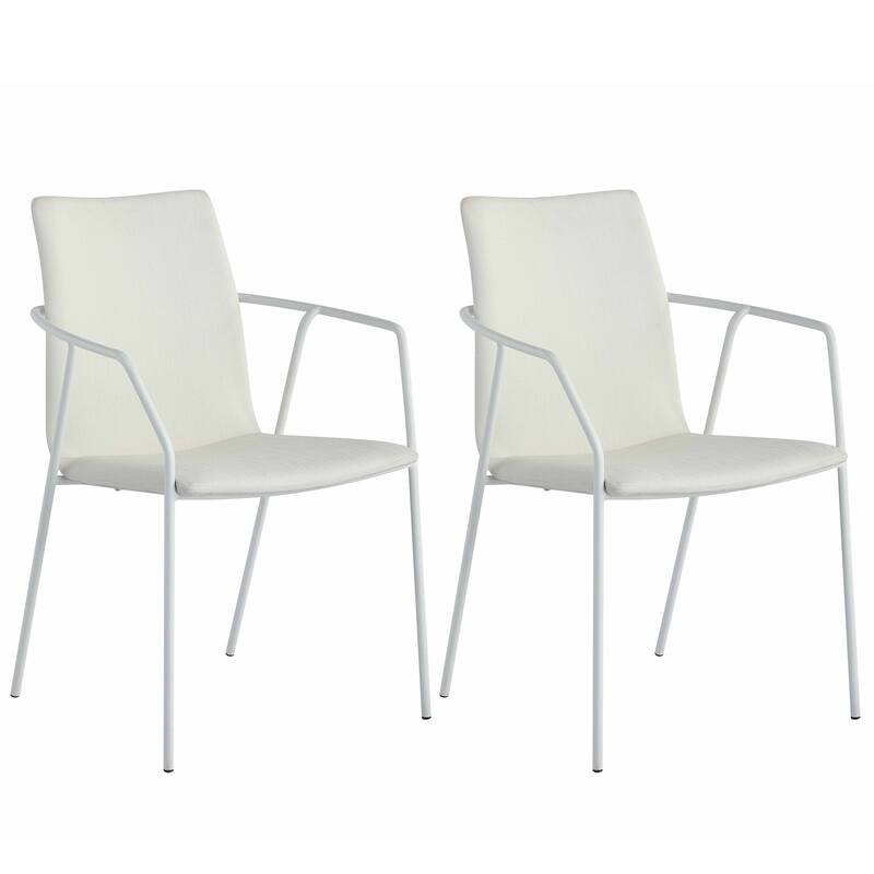 Somette Contemporary White Upholstered Arm Chair, Set of 2