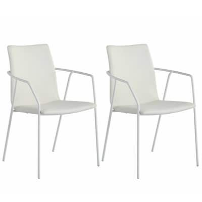 Somette Contemporary White Upholstered Arm Chair, Set of 2