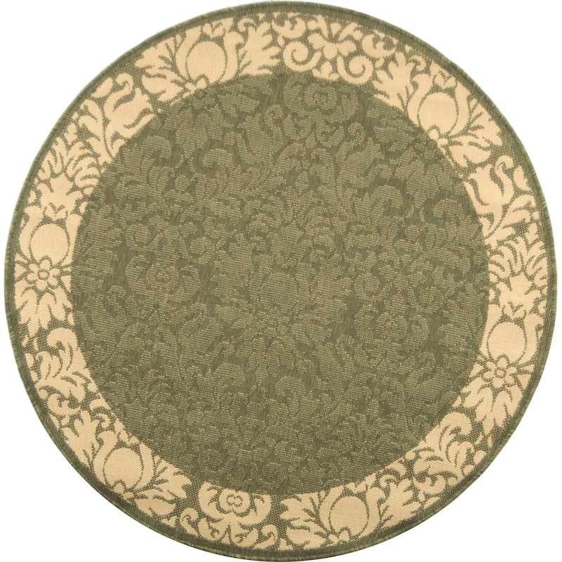 SAFAVIEH Courtyard Peggie Indoor/ Outdoor Patio Backyard Rug - 5'3" Round - Olive/Natural