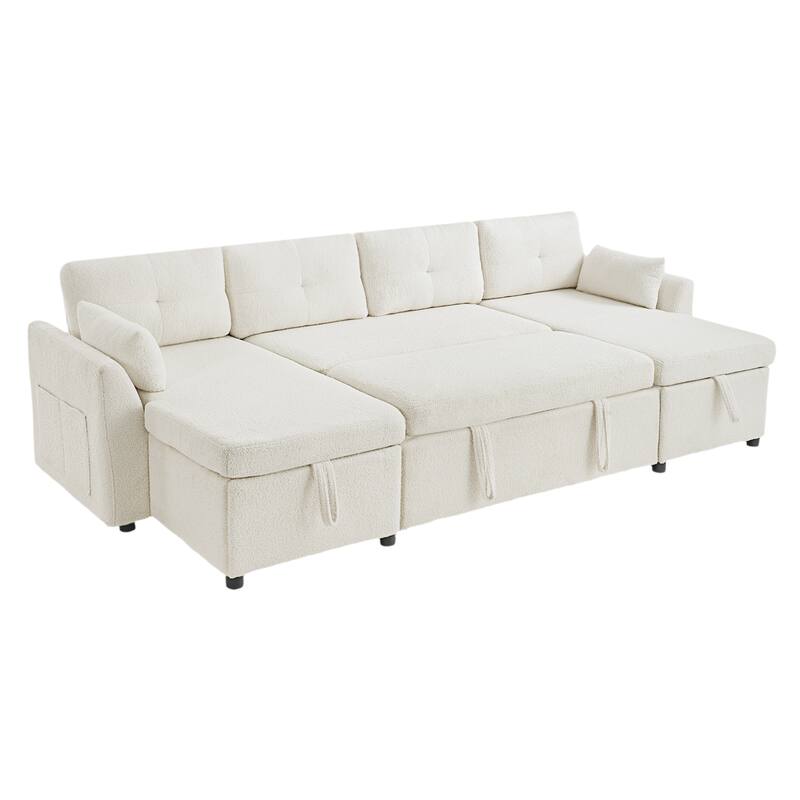 Oversized U-shaped Sectional Sofa with USB Ports, Dual Storage Chaise Lounges Sofa with Pull-out Bed Convertible Sleeper Sofa