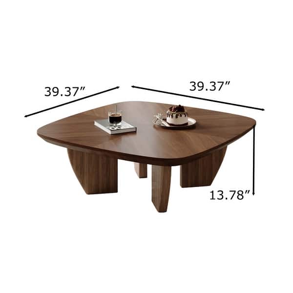 39.37" Mid-Century Square Coffee Table with 4 Legs, Solid Wood Veneer