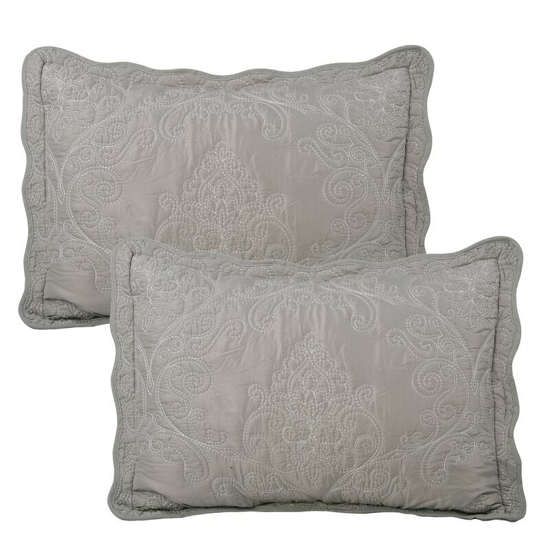 4 Piece Damask Embroidery Coverlet Set Soft Microfiber Bedding
