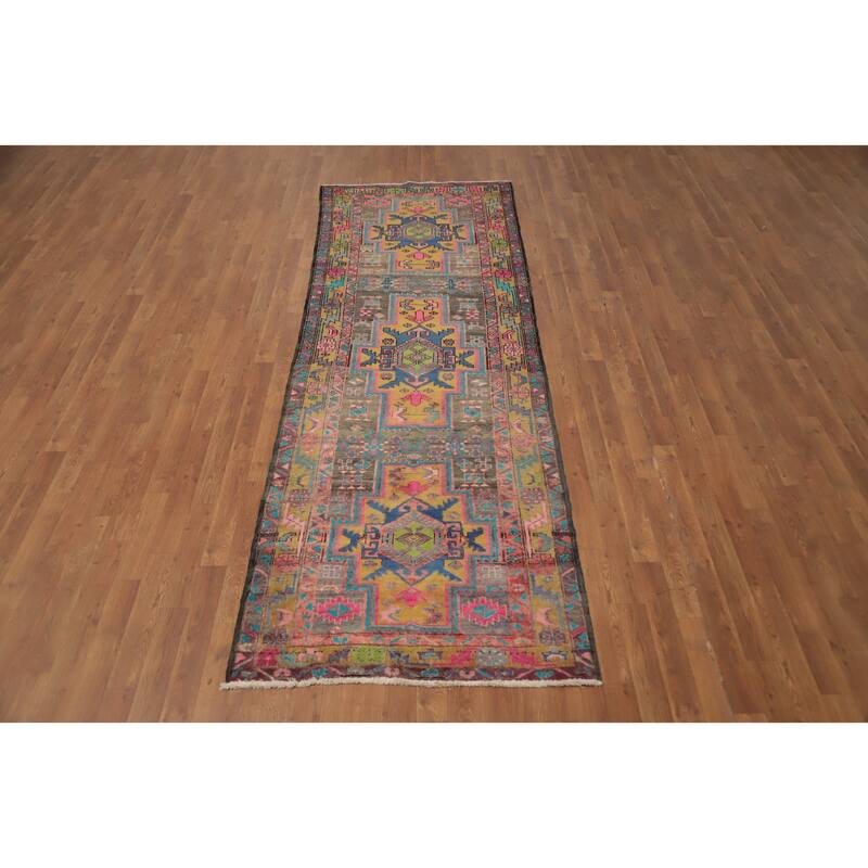 Hand Knotted Oriental 100% Wool Carpet Traditional Tribal Greys & Charcoal Ardebil Runner Rug - 9' 10'' X 3' 4''