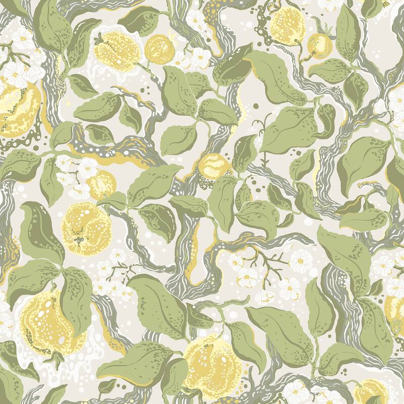 A-Street Prints Kort Yellow Fruit and Floral Wallpaper
