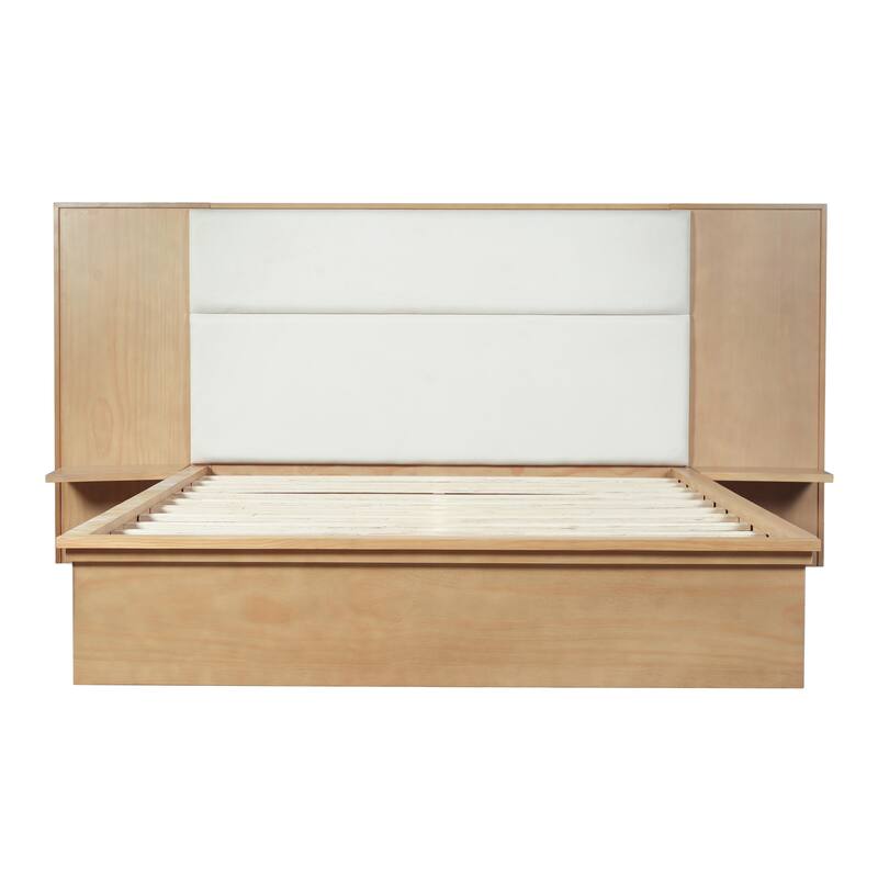 Christopher Knight Home - Avery Platform Bed Frame with Upholstered Headboard & Built-In Side Shelves, No Box Spring Needed