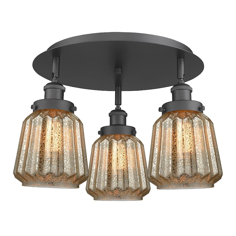 Innovations Lighting Chatham - 3 Light 18" Flush Mount - Mercury/Matte Black