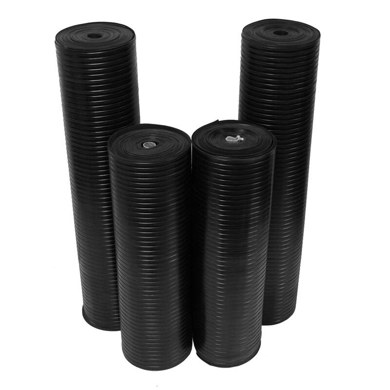 Rubber-Cal "Wide Rib" Rubber Flooring Mat - 1/8" Thick x 4ft x 10ft - Black Runner Mats (Pack of 4)