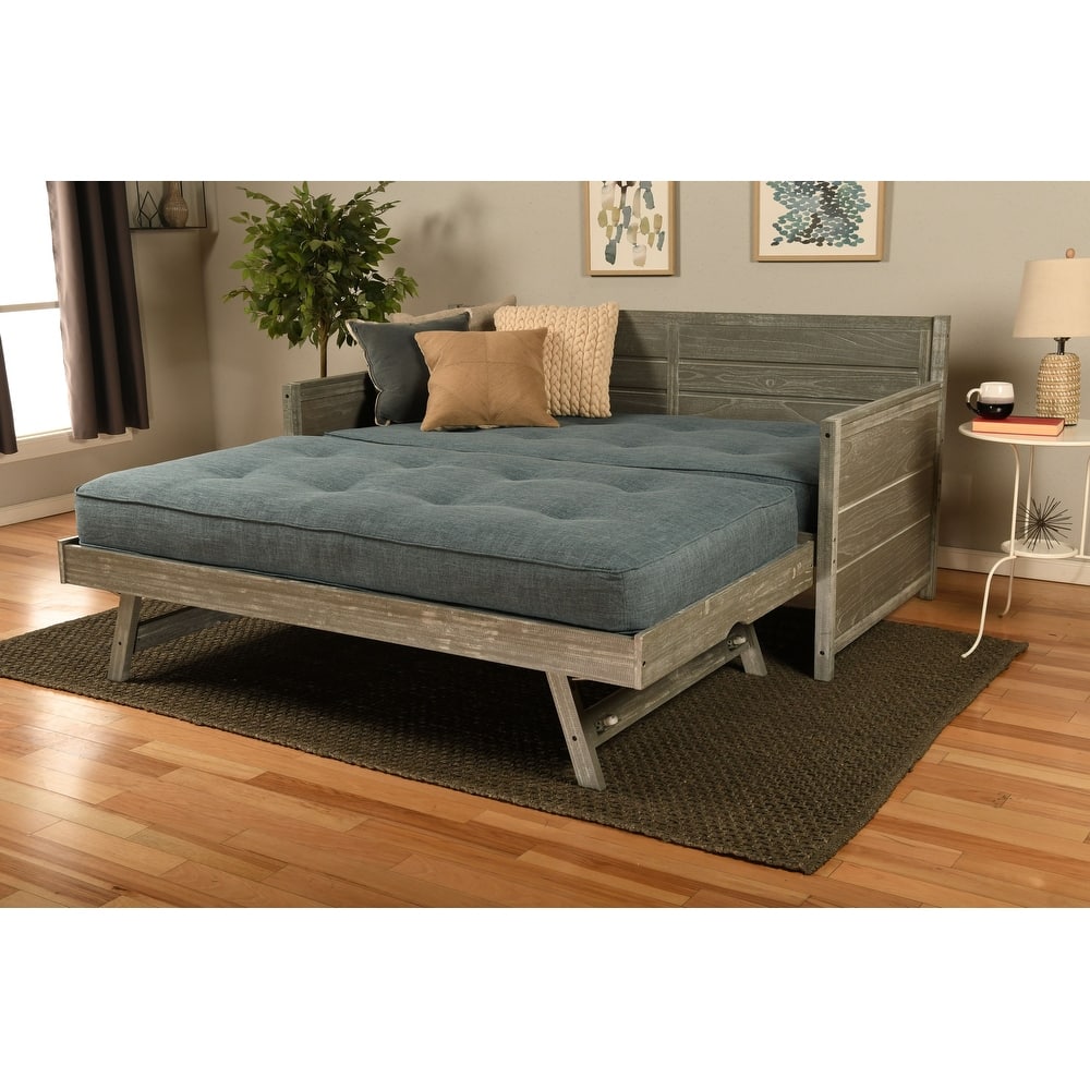 Somette Marisa Daybed with Pop Up Trundle in Weathered Gray with Mattresses