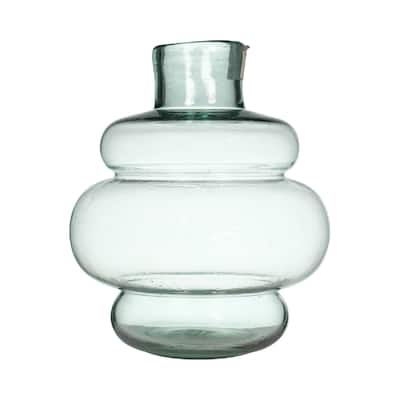 Transparent Narrow Neck Recycled Glass Vase - 10" - Clear