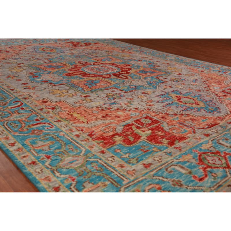 Geometric Medallion Heriz Serapi Oriental Rug Handmade Wool Carpet - 8'9" x 11'10"