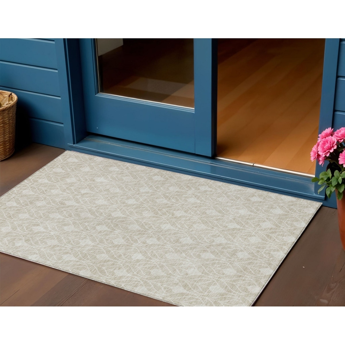 3' X 5' Beige And Ivory Geometric Washable Indoor Outdoor Area Rug - 3' x 6'