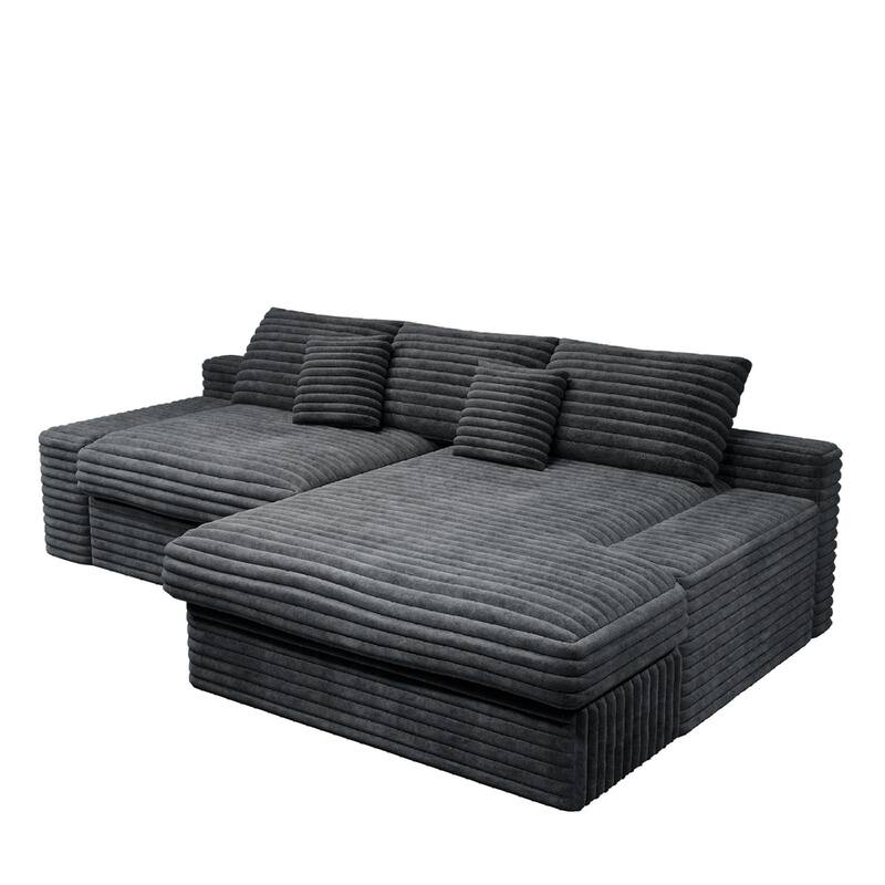 Roomfitters 118.1" Modular Sectional Sofa, 2-Piece Compressed Cloud Couch, No Assembly Required, Plush Corduroy, Grey